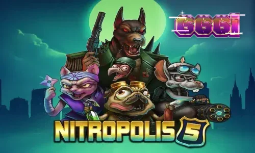 Tampilan visual intens dari slot Nitropolis 5 dengan tema perang klan hewan
